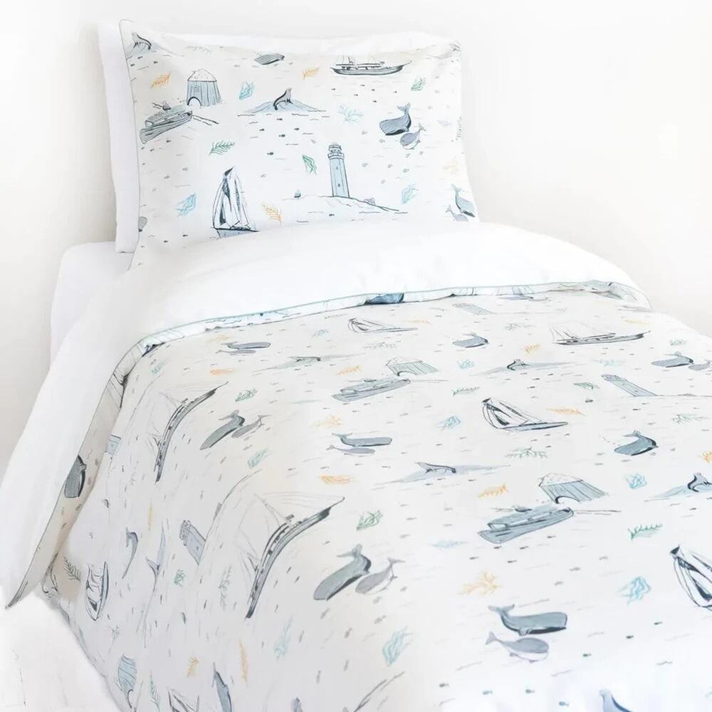 Gooselings White Blue Never Stop Exploring Duvet Sham Set Twin Nautical New